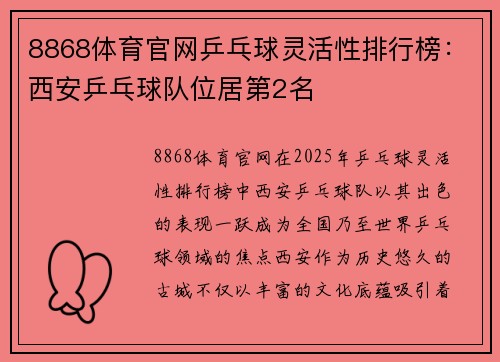 8868体育官网乒乓球灵活性排行榜：西安乒乓球队位居第2名