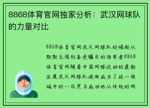 8868体育官网独家分析：武汉网球队的力量对比